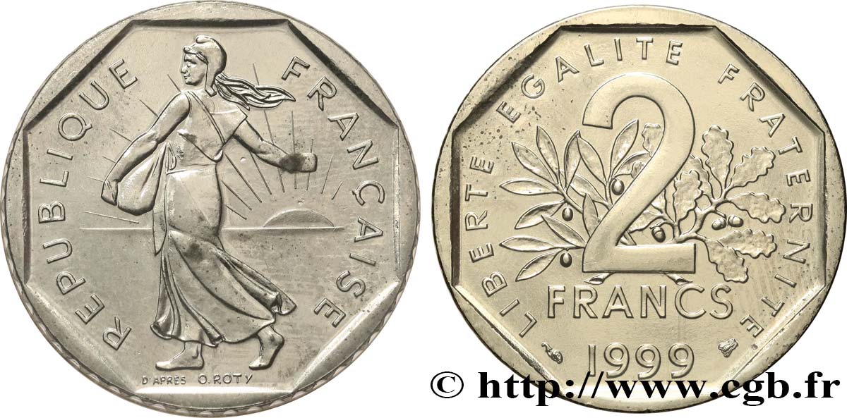 2 francs Semeuse, nickel, BU (Brillant Universel) 1999 Pessac F.272/27 FDC 
