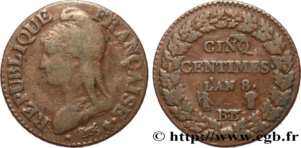 Cinq centimes Dupré, grand module 1800 Strasbourg F.115/117 BC20 