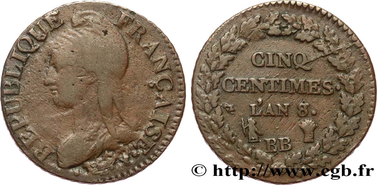 Cinq centimes Dupré, grand module 1800 Strasbourg F.115/118 BC20 