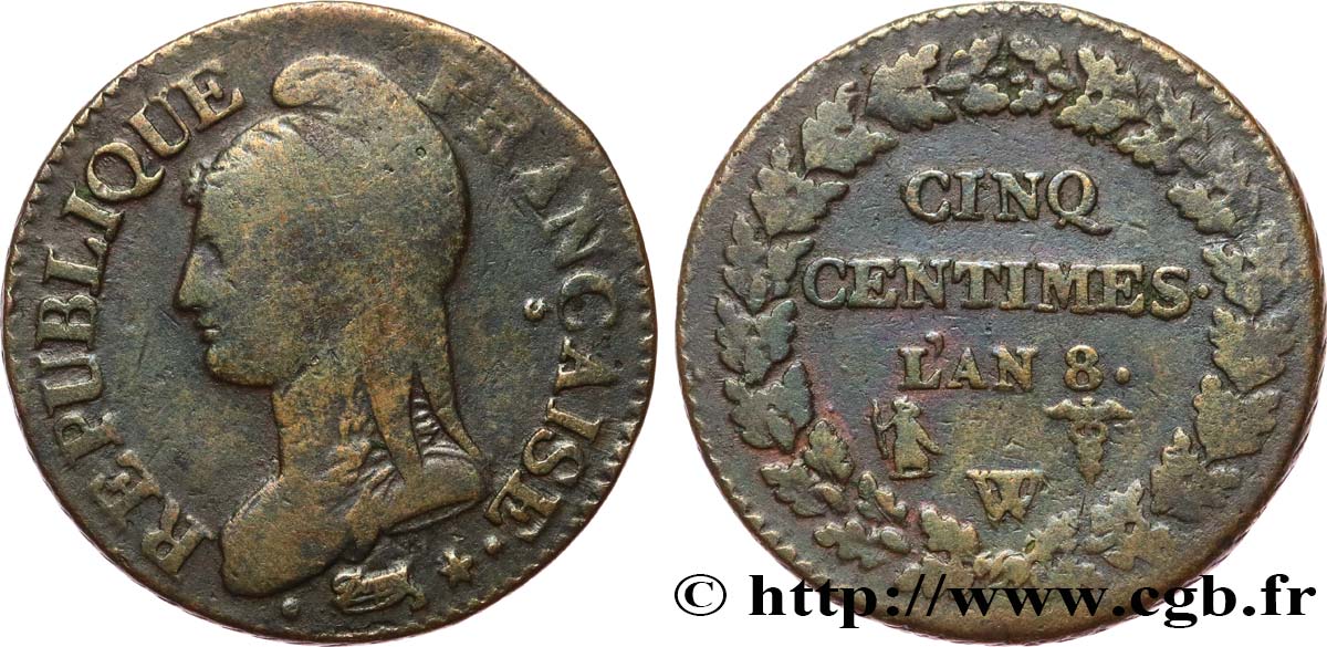 Cinq centimes Dupré, grand module 1800 Lille F.115/134 TB20 