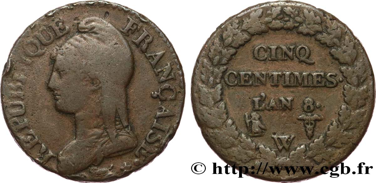 Cinq centimes Dupré, grand module 1800 Lille F.115/134 BC25 