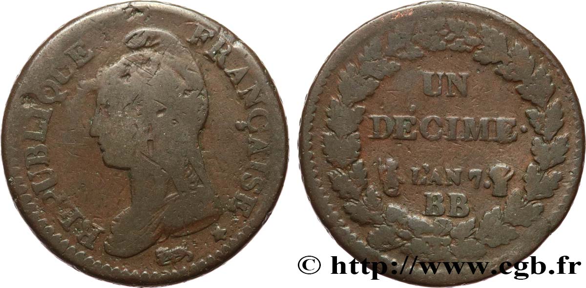 Un décime Dupré, grand module 1799 Strasbourg F.129/32 B+ 