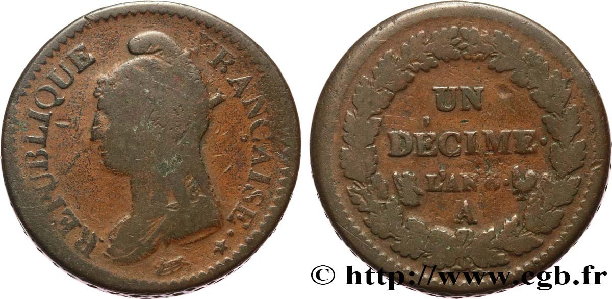 Un décime Dupré, grand module 1800 Paris F.129/50 B12 