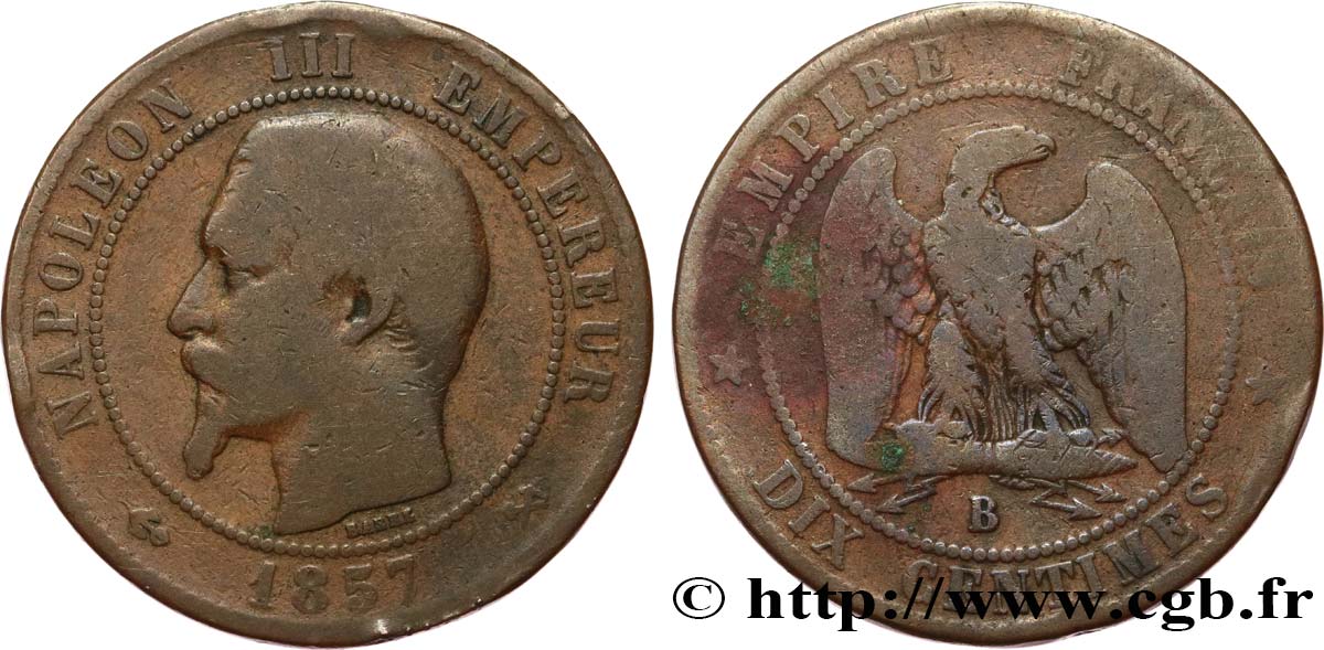 Dix centimes Napoléon III, tête nue 1857 Rouen F.133/42 B10 