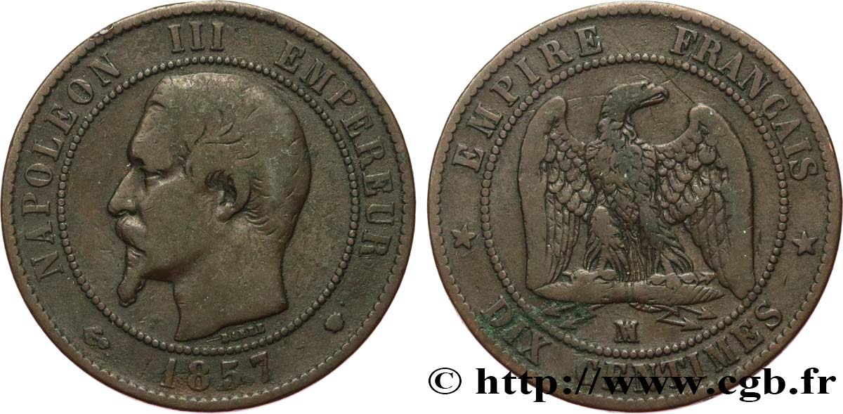 Dix centimes Napoléon III, tête nue 1857 Marseille F.133/44 TB20 