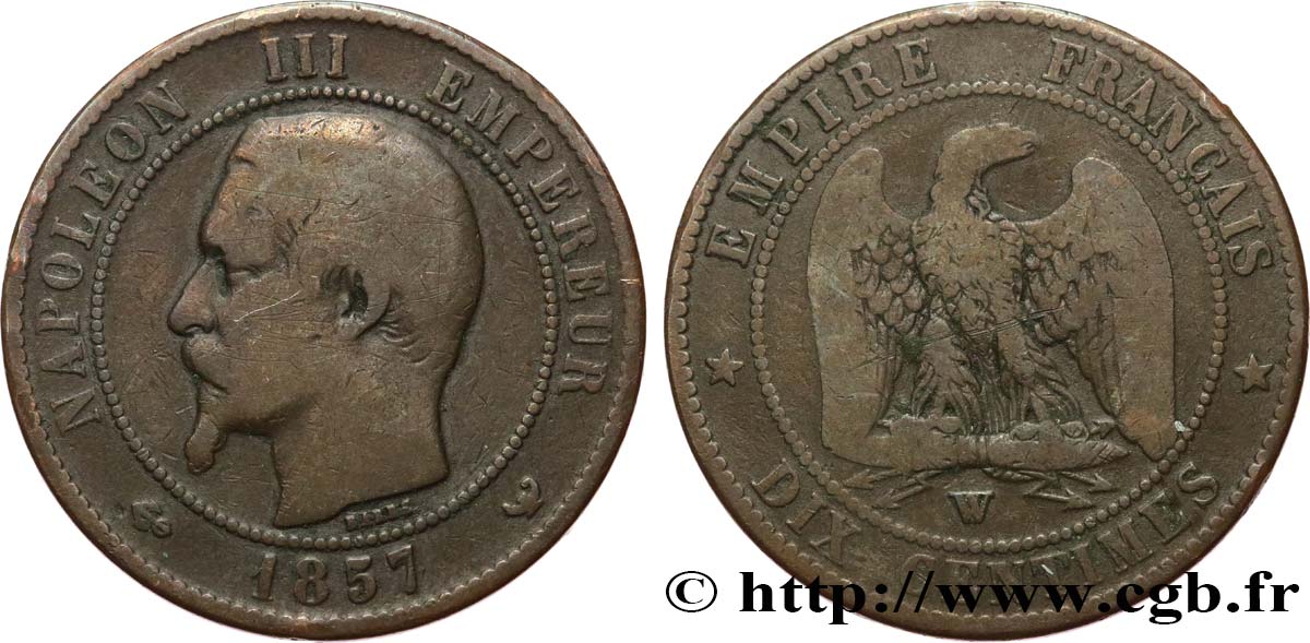 Dix centimes Napoléon III, tête nue 1857 Lille F.133/46 B 