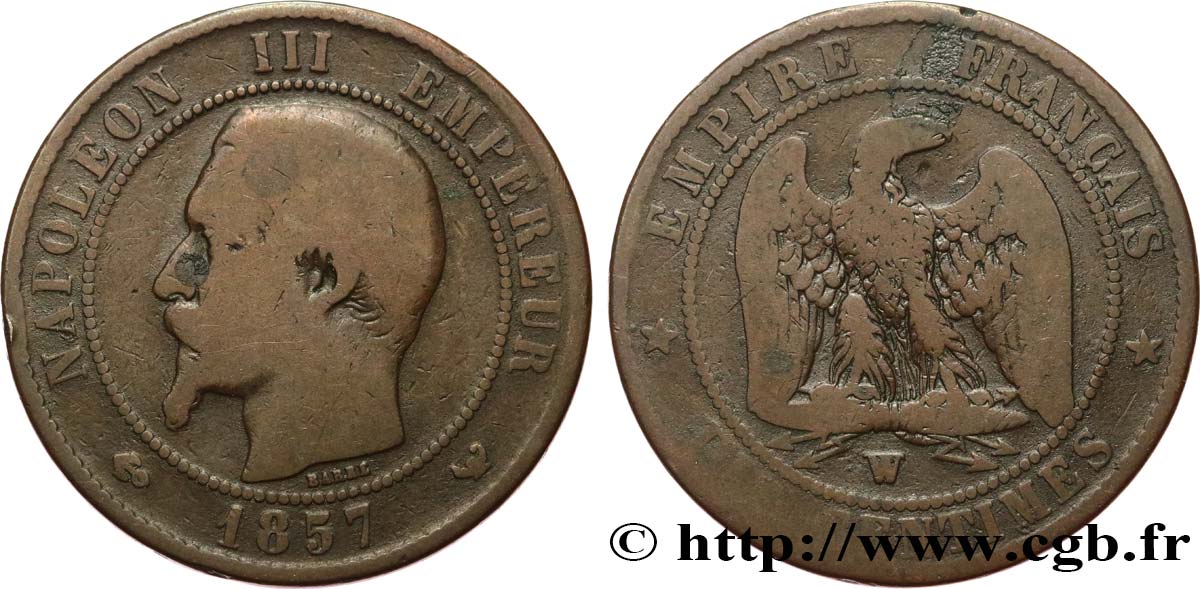 Dix centimes Napoléon III, tête nue 1857 Lille F.133/46 B10 