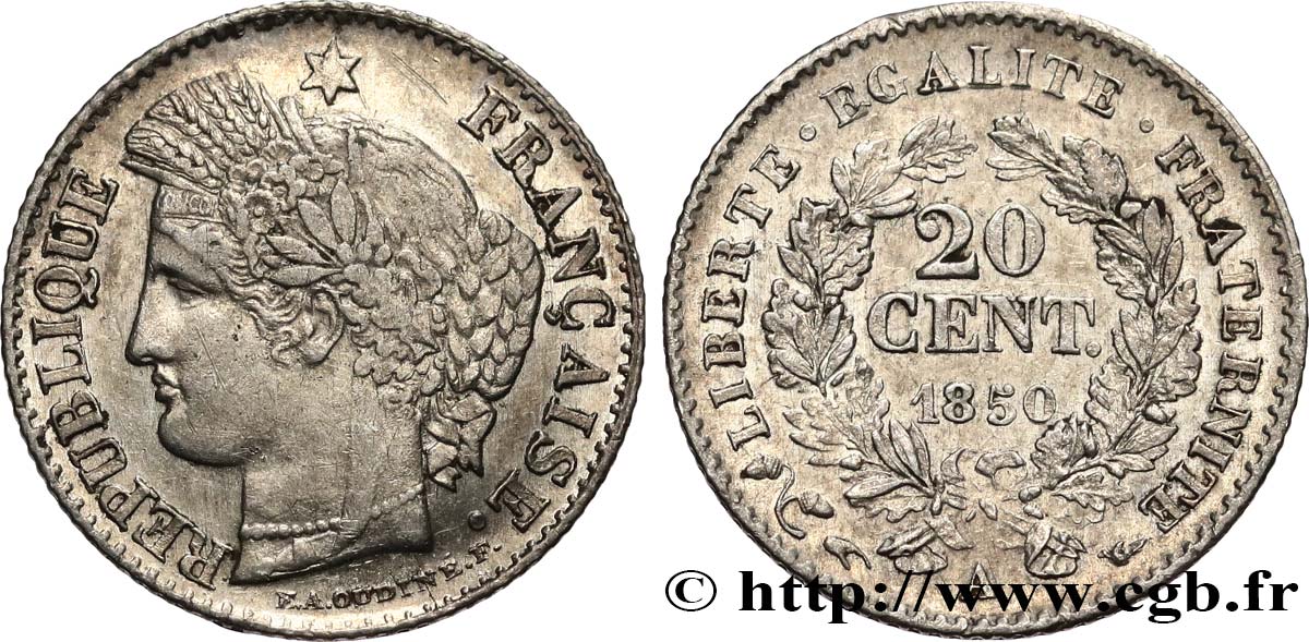 20 centimes Cérès, IIe République 1850 Paris F.146/2 MBC 