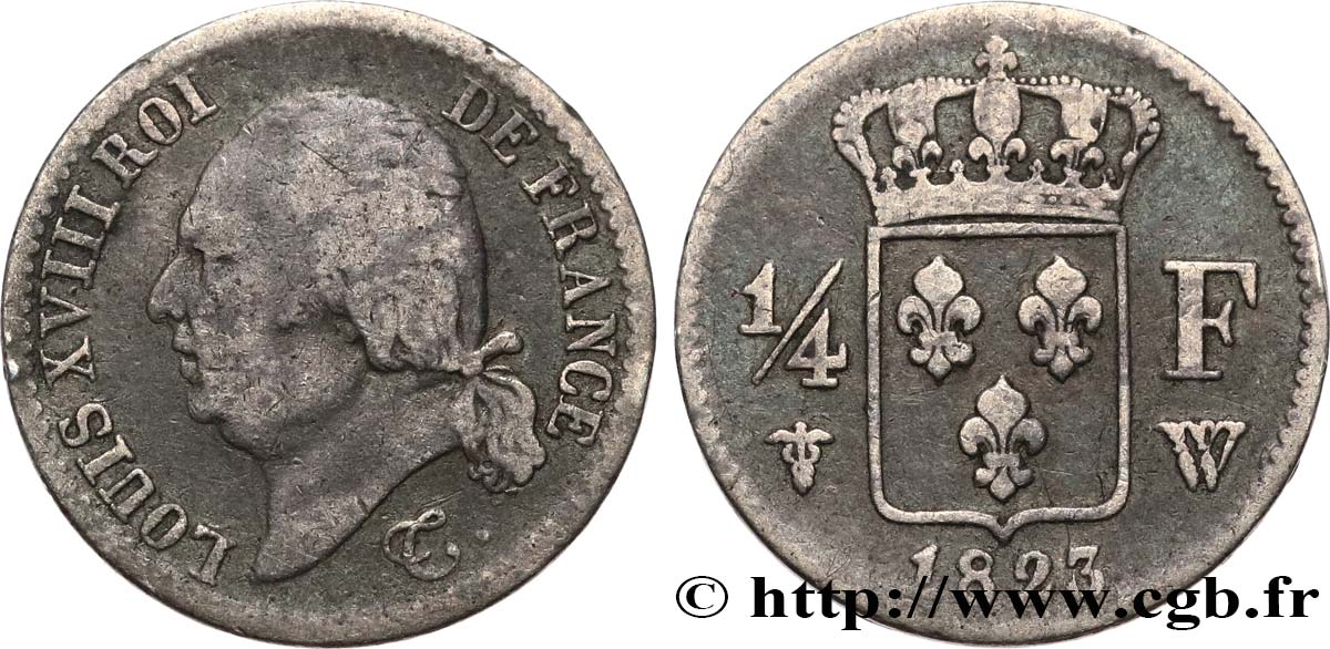 1/4 franc Louis XVIII 1823 Lille F.163/30 TB20 
