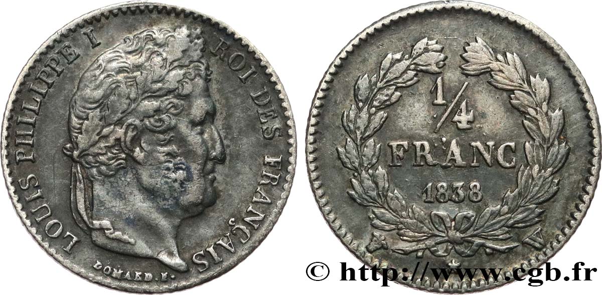 1/4 franc Louis-Philippe 1838 Lille F.166/73 TTB45 
