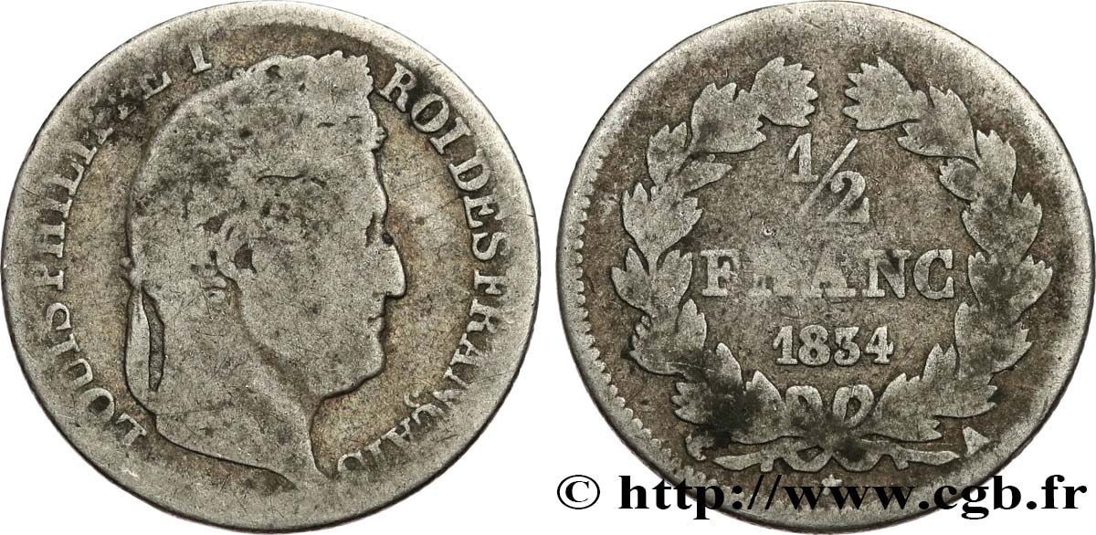 1/2 franc Louis-Philippe 1834 Paris F.182/40 B12 