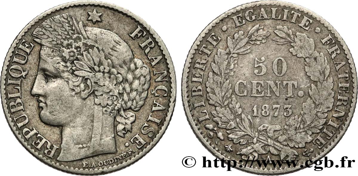 50 centimes Cérès, Troisième République 1873 Paris F.189/5 MB35 