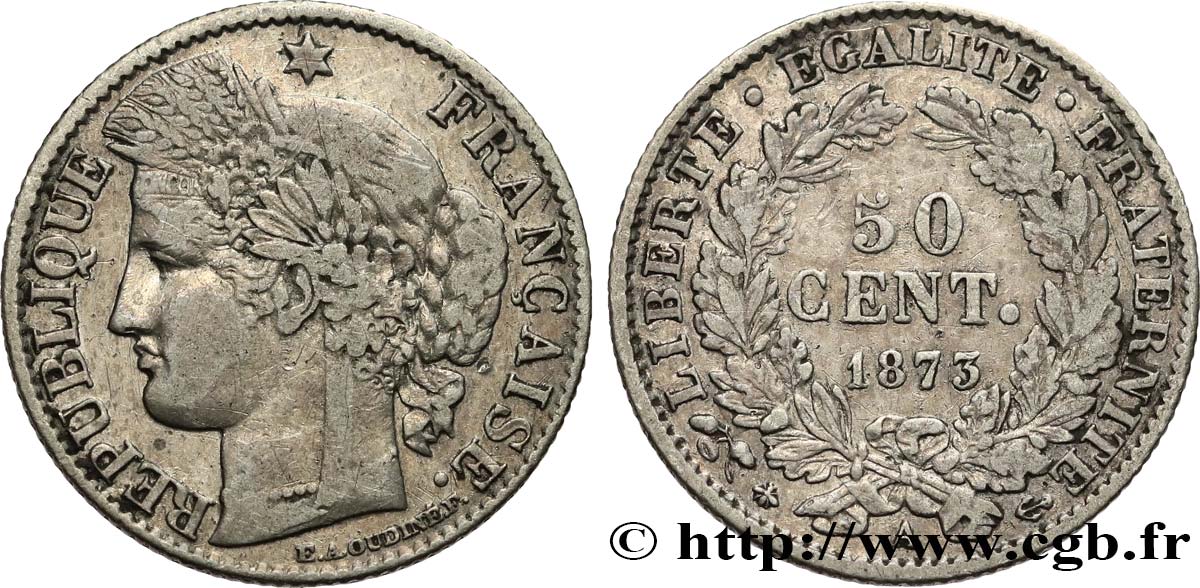 50 centimes Cérès, Troisième République 1873 Paris F.189/5 BC+ 