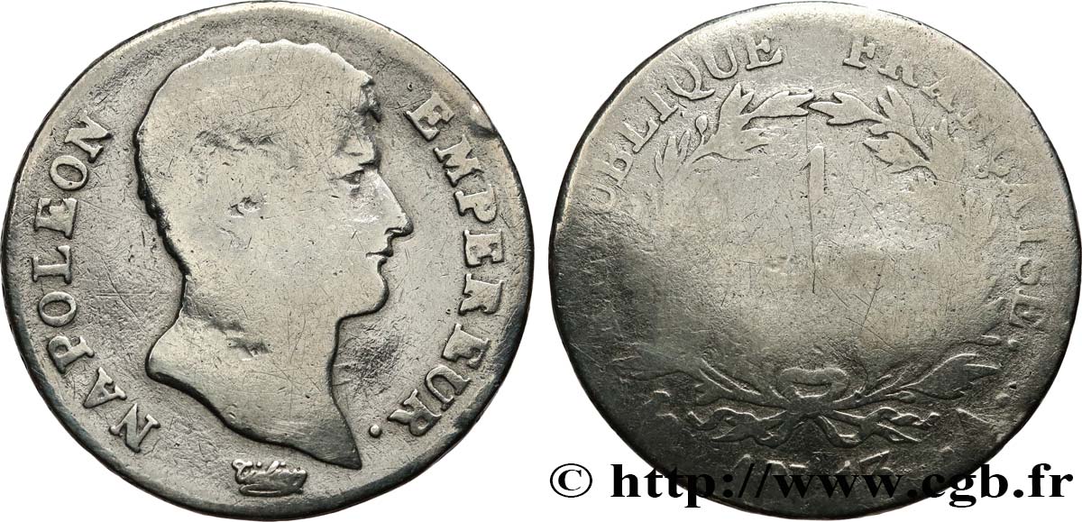 1 franc Napoléon Empereur, Calendrier révolutionnaire 1805 Paris F.201/14 AB 