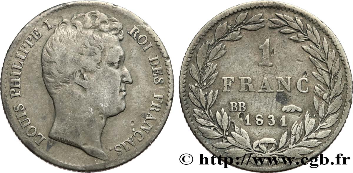1 franc Louis-Philippe, tête nue 1831 Strasbourg F.209/3 S15 