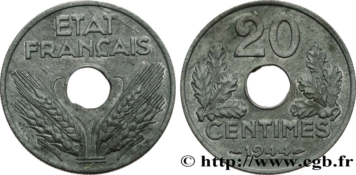 20 centimes État français 1944  F.153A/2 AU58 
