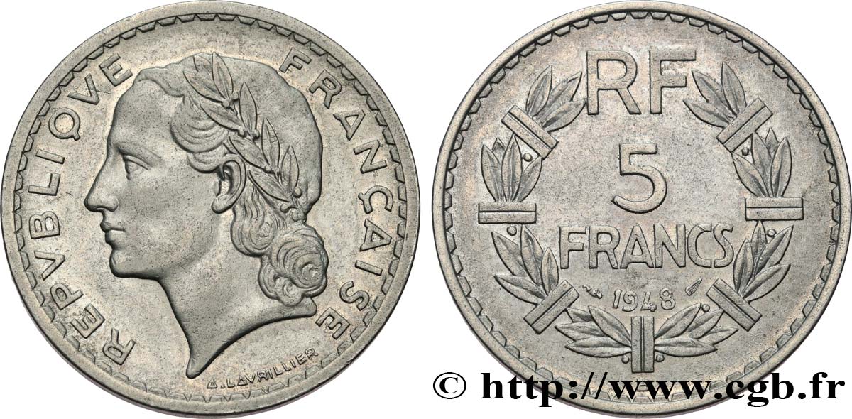 5 francs Lavrillier, aluminium 1948 Beaumont-Le-Roger F.339/15 BB53 