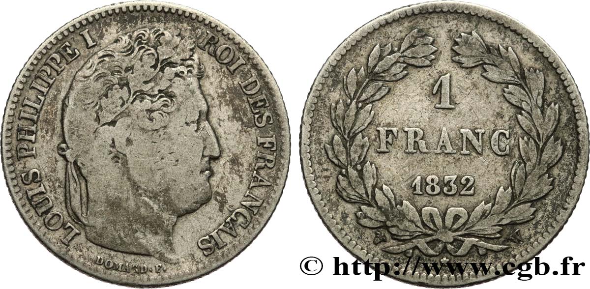 1 franc Louis-Philippe, couronne de chêne 1832 Lille F.210/13 MB15 