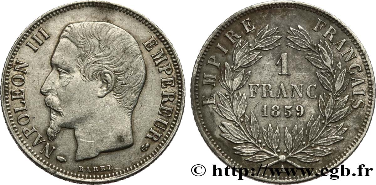 1 franc Napoléon III, tête nue 1859 Paris F.214/12 TTB 