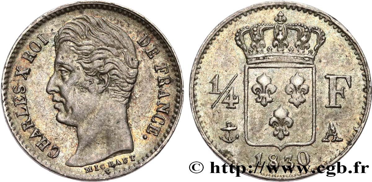 1/4 franc Charles X 1830 Paris F.164/39 MBC45 