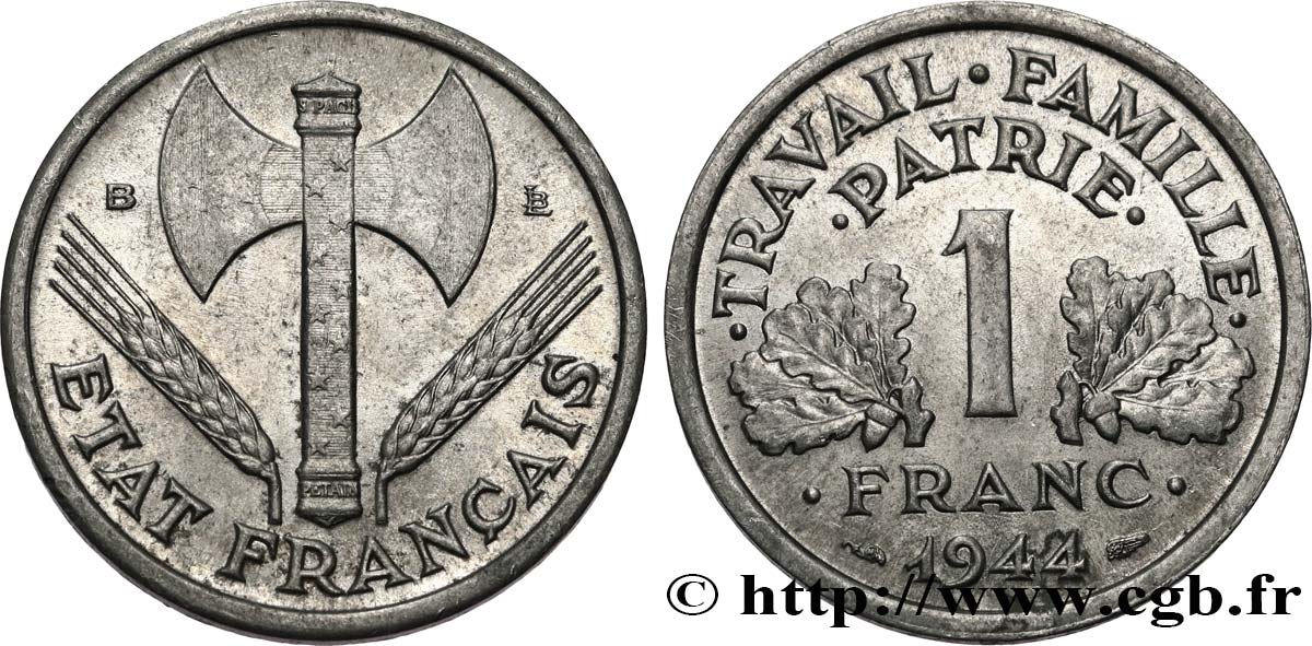 1 franc Francisque, légère 1944 Beaumont-Le-Roger F.223/6 TTB50 
