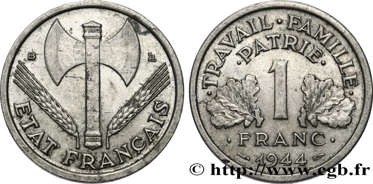 1 franc Francisque, légère 1944 Beaumont-Le-Roger F.223/6 TTB45 