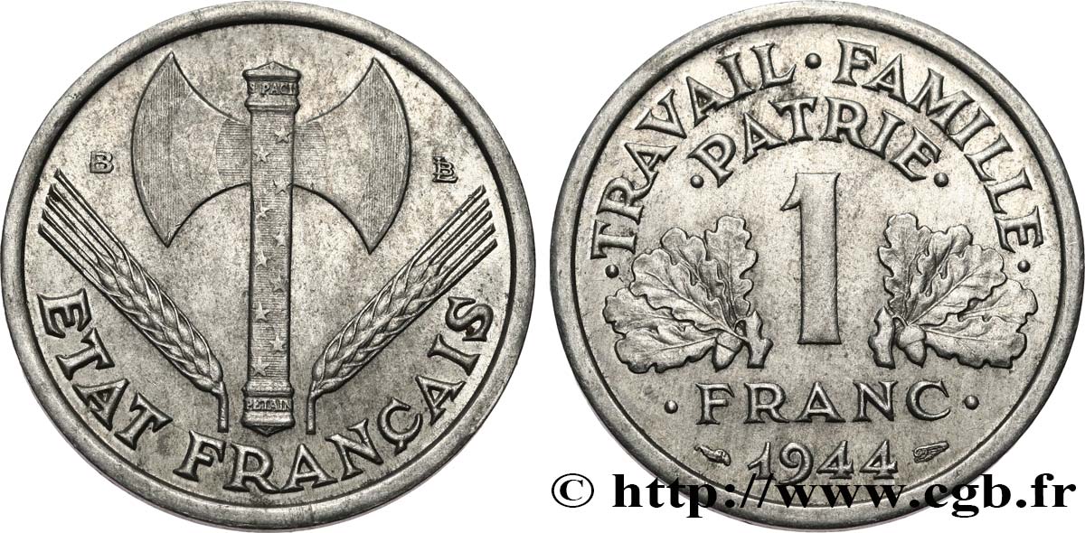 1 franc Francisque, légère 1944 Beaumont-Le-Roger F.223/6 TTB45 