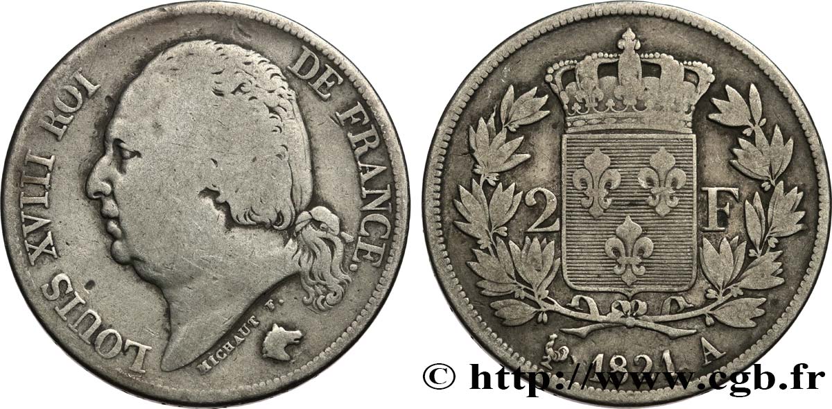 2 francs Louis XVIII 1821 Paris F.257/32 BC15 