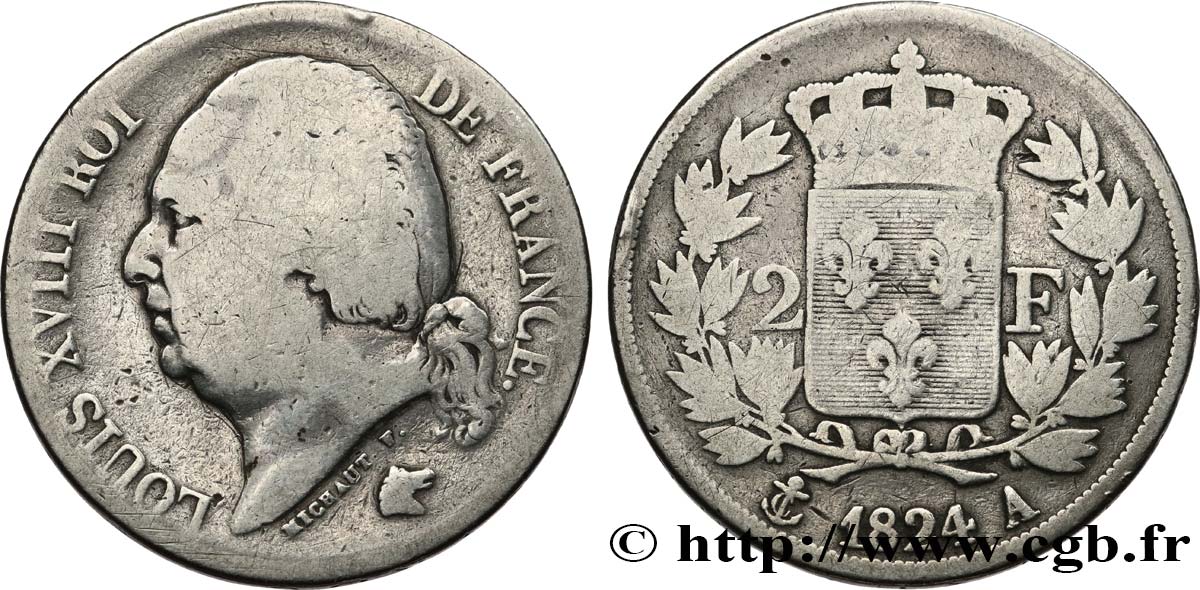 2 francs Louis XVIII 1824 Paris F.257/51 fS 