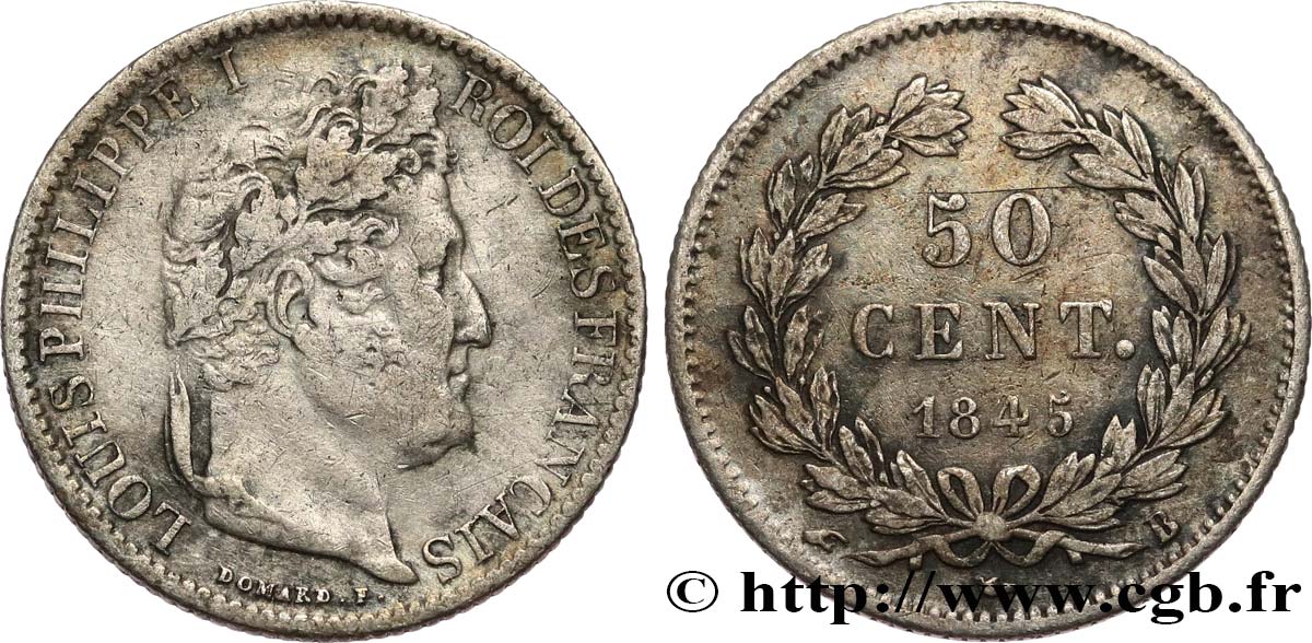 50 centimes Louis-Philippe 1845 Rouen F.183/1 TB30 