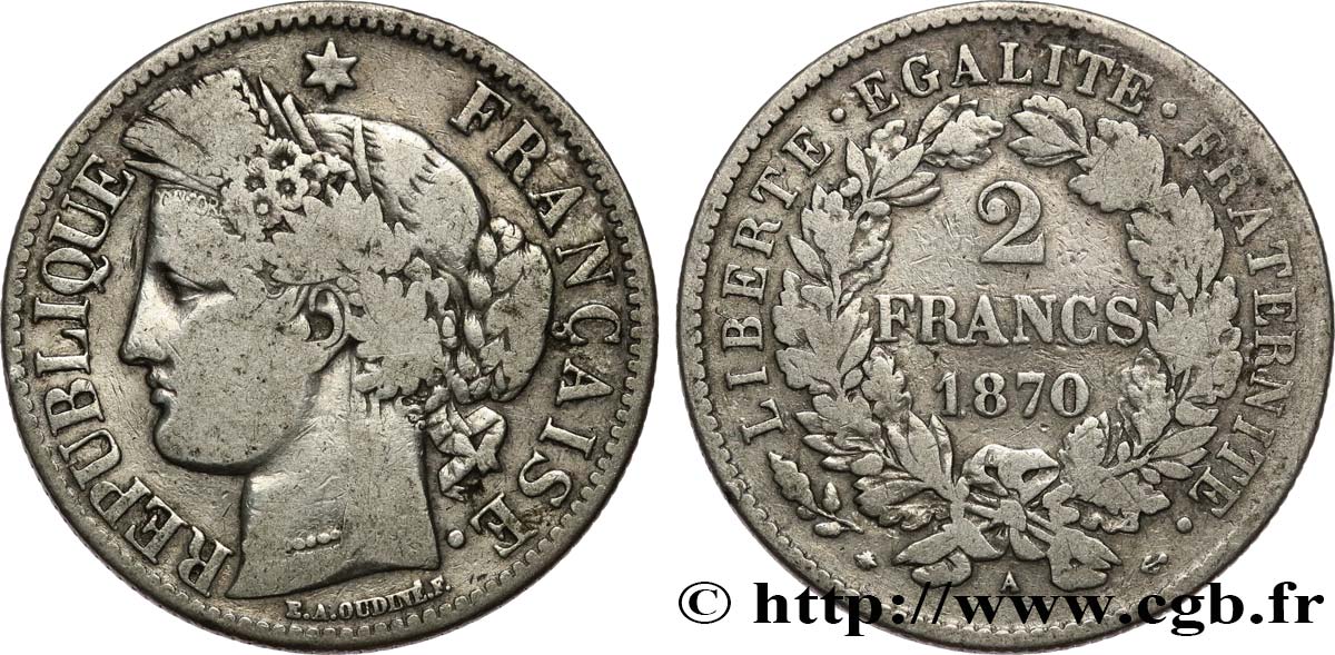 2 francs Cérès, avec légende 1870 Paris F.265/2 BC 