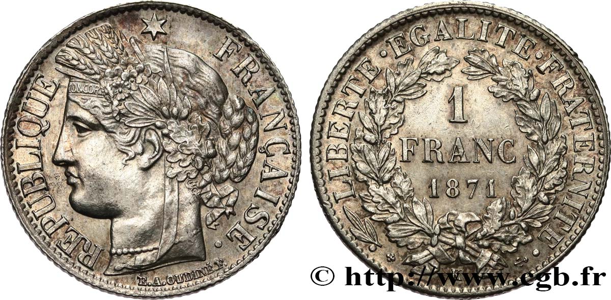 1 franc Cérès, IIIe République 1871 Bordeaux F.216/3 AU50 
