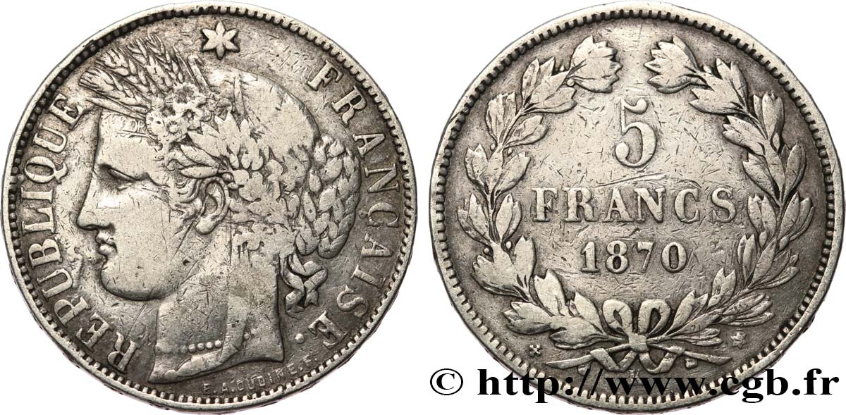 5 francs Cérès, sans légende 1870 Bordeaux F.332/- TB 