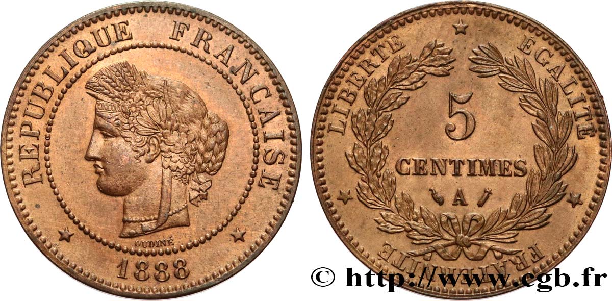 5 centimes Cérès 1888 Paris F.118/30 SPL 