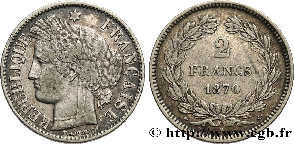 2 francs Cérès, sans légende 1870  Paris F.264/1 TTB45 
