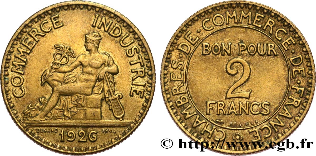 2 francs Chambres de Commerce 1926  F.267/8 AU53 