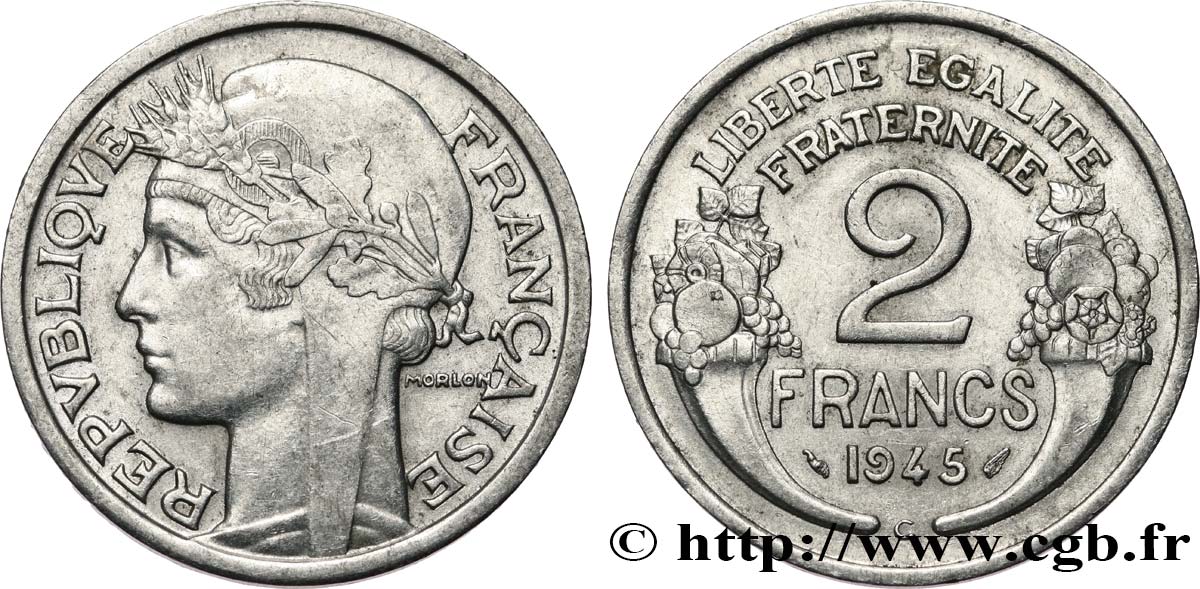2 francs Morlon, aluminium 1945 Castelsarrasin F.269/7 XF 