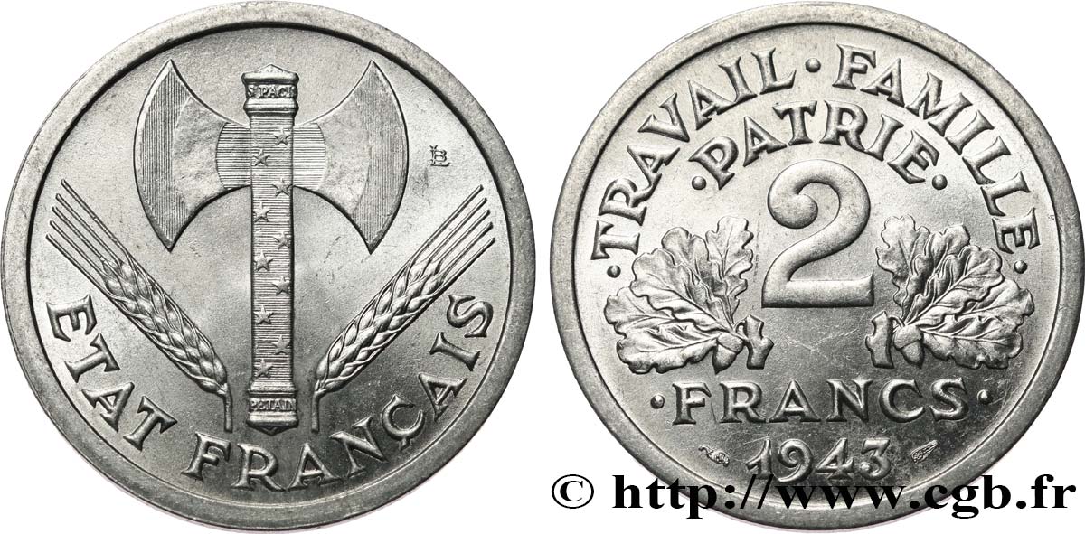 2 francs Francisque 1943  F.270/2 MS62 