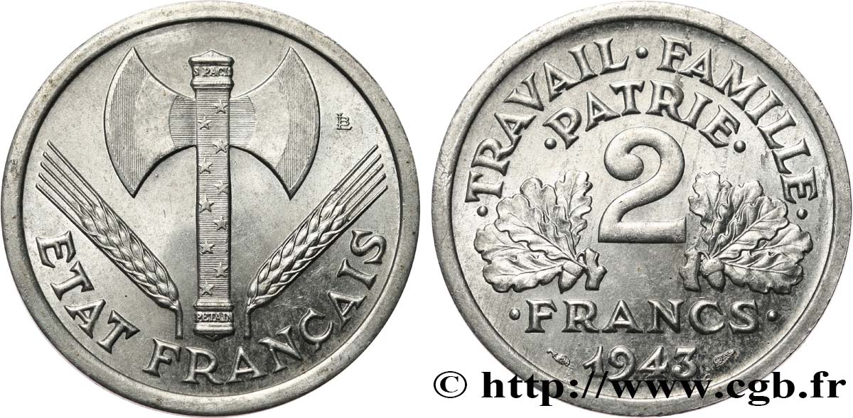 2 francs Francisque 1943  F.270/2 AU58 