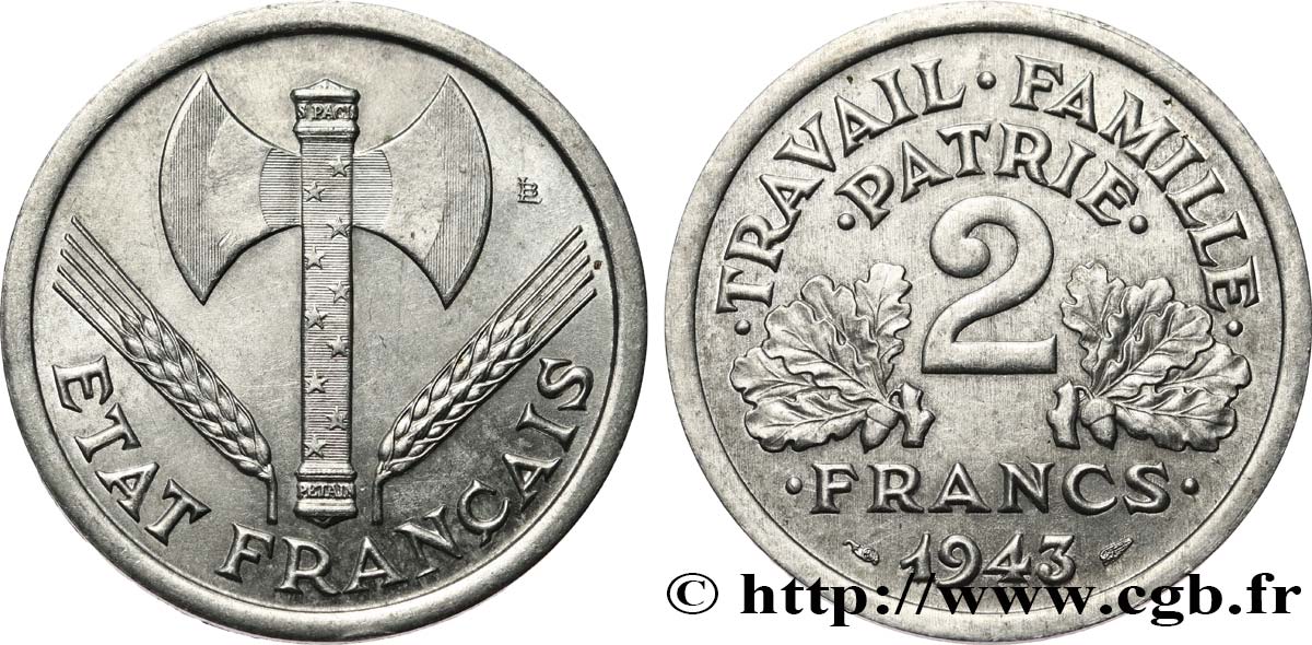 2 francs Francisque 1943  F.270/2 EBC 