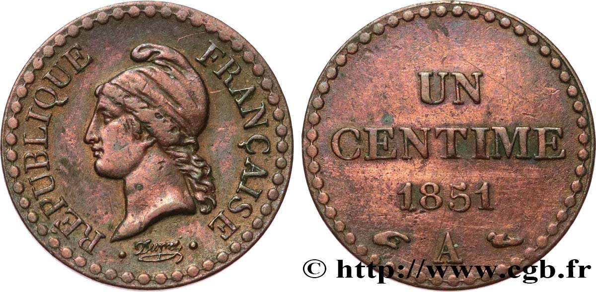 Un centime Dupré, IIe République 1851 Paris F.101/7 TB+ 