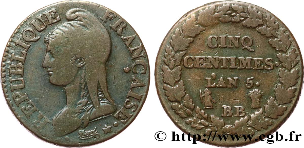 Cinq centimes Dupré, grand module 1797 Strasbourg F.115/20 BC30 