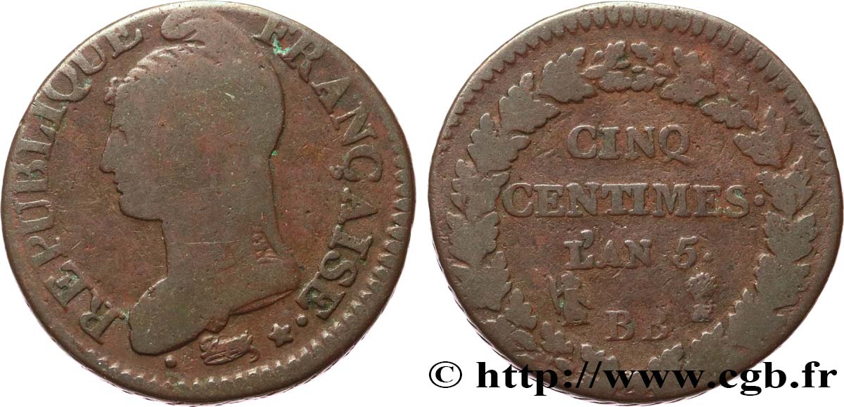 Cinq centimes Dupré, grand module 1797 Strasbourg F.115/20 MB15 