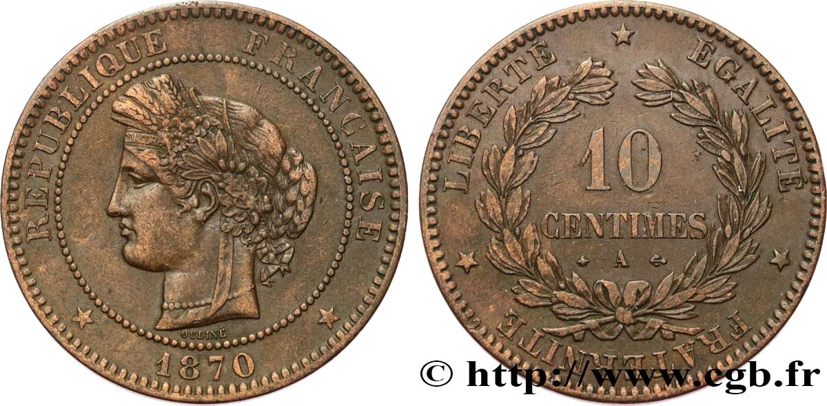 10 centimes Cérès 1870 Paris F.135/3 MBC40 