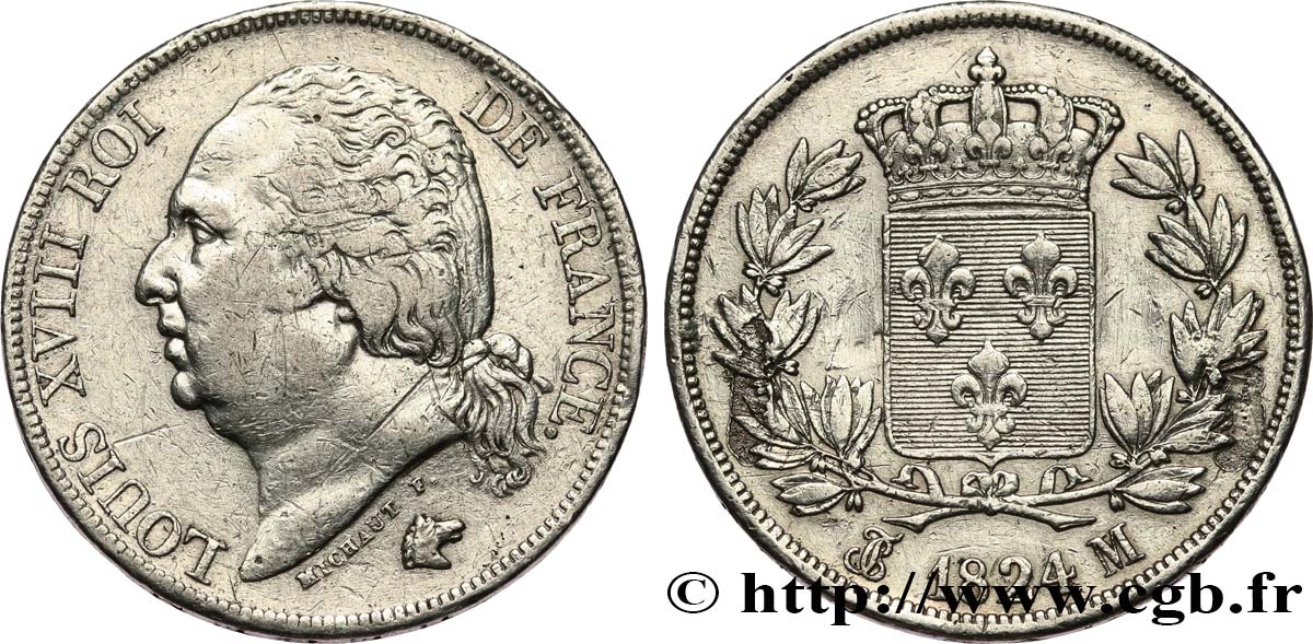 2 francs Louis XVIII 1824 Toulouse F.257/59 TTB 