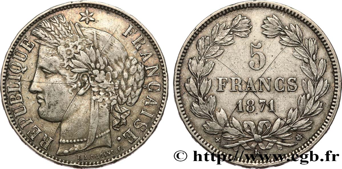 5 francs Cérès, sans légende 1871 Bordeaux F.332/8 TB+ 