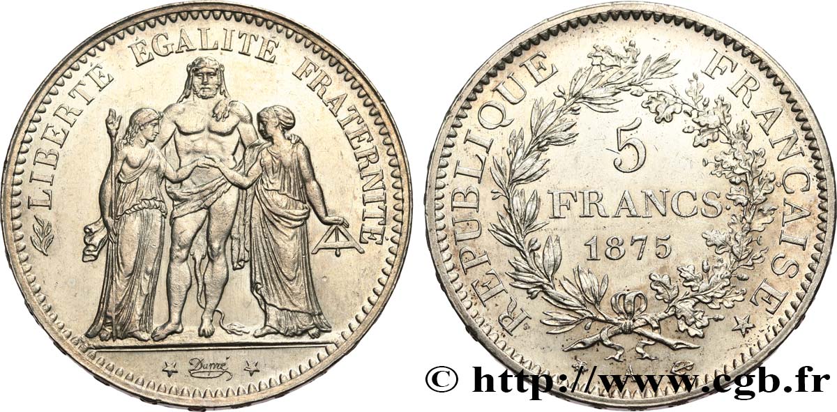 5 francs Hercule 1875 Paris F.334/14 EBC62 