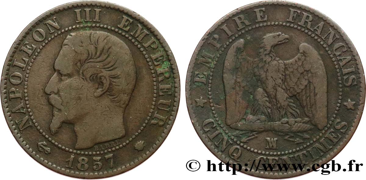 Cinq centimes Napoléon III, tête nue 1857 Marseille F.116/42 MB15 