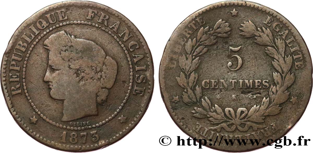 5 centimes Cérès 1873 Bordeaux F.118/8 GE 