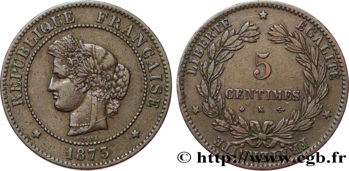 5 centimes Cérès 1873 Bordeaux F.118/8 VF 